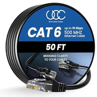 Ultra Clarity Cables Cat6 Ethernet Cable 50 FT 10Gbps Long Cable, Black