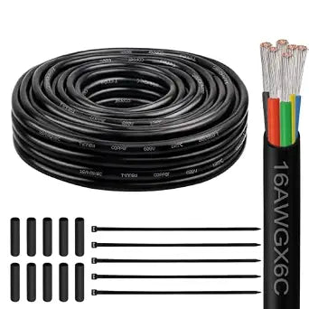 16 Gauge 6 Conductor Electrical Wire, 16 AWG Tinned Copper Stranded PVC Cable, Waterproof/Flexible/Low Voltage Extension Cord for Automotive, Marine, Solar, LED Lighting (25FT)