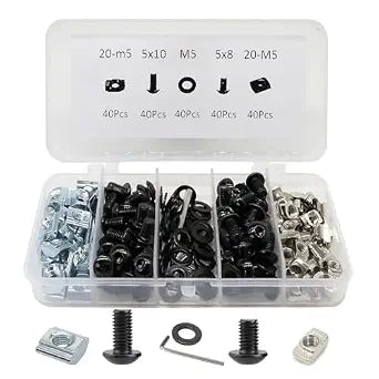 200Pcs 2020 Aluminum Extrusion M5 T Slot Nuts and Bolts Screws 20 Series Extruded Hardware Drop in T Nut Slide Nut M5x8 10mm for 20/20 80 20 2040 T V Slot Black Aluminum Profile Accessories