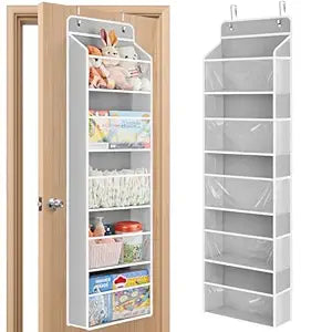 JARLINK Over The Door Toy Storage Organizer w/Clear Window, Light Grey
