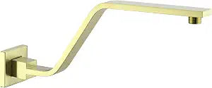 16 Inch S Shape Brushed Gold Shower Head Arm, Square Wall Mounted Shower Arm and Flange Included