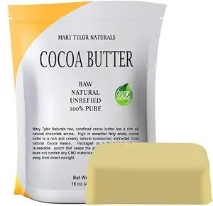 Mary Tylor Naturals Pure and Natural Cocoa Butter 1 lb Raw Unrefined, Non-Deodorized, Rich In Antioxidants — for DIY Recipes, Lip Balms, Lotions, Creams, Stretch Marks