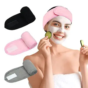 3 Pack Facial Spa Headband for Women - Adjustable, Non-Slip Terry Cloth Headband for Washing Face, Makeup, and Shower - Soft and Stretchable Hair Wrap