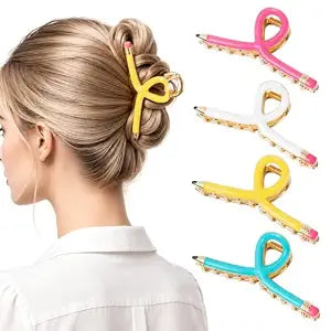 4 PCS Pencil Hair Claw Clips for Women, Teacher Hair Clips for Thick Thin Hair, Cute Back to School Hair Accessories, Teacher Appreciation Gifts