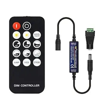 BTF-LIGHTING Mini RF Dimmer Controller 14 Keys for FCOB 3014 5630 5730 3528 Strip Lights DC5V/DC12V/DC24V Brightness Mode Effect Mode Wireless LED Dimmer Controller(Single Color)