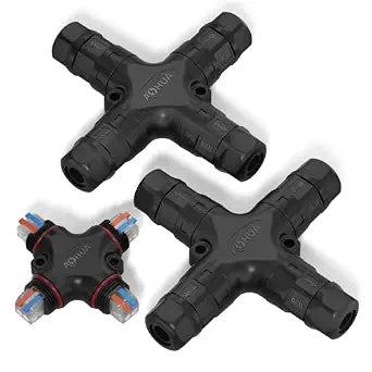AOHUA Waterproof Connector IP68 4 Way M20 2-Pin Outdoor Electrical X Type Junction Box, Quick Connect for 5.5-10mm Wires, 250V/25A, Extension Cord Repair Kit for Garden Landscape Lights(2 PCS)