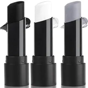 MEICOLY 3PCS Black White Light Grey Face Body Paint Stick,Halloween Zombie Skeleton Makeup Face Paint,Clown White Makeup SFX Cosplay for Adults and Kids,Eye Black Stick for Baseball & Softball