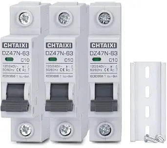 AC Miniature Circuit Breaker, 10 Amp 120V/240V 1 Pole 3 Pack