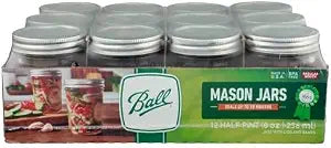Ball Regular Mouth Mason Jars 8 oz. (12 Pack) - Half Pint Size Jars with Airtight Lids and Bands for Canning, Fermenting, Pickling, Meal Prep or DIY Decors