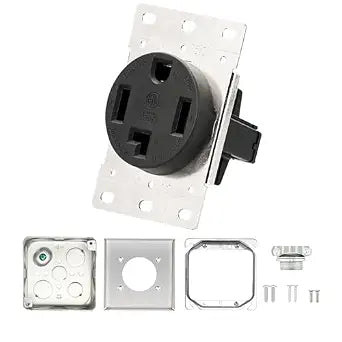 PLUGTUL 30 Amp Dryer Outlet | NEMA 14-30R Dryer Outlet Receptacle with Square Cover Plate, Straight Blade, Industrial Grade, 30 A, 125/250 V, ETL Listed