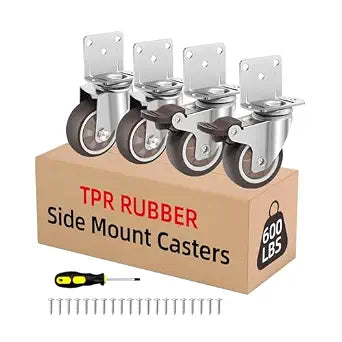 2 Inch Side Mount Casters Set of 4, 600 lb Capacity, 2 Brake 2 Swivel