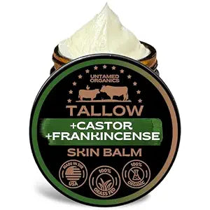 Untamed Organics Beef Tallow Balm for Skin & Face with Castor Oil & Frankincense - 100% Grass-Fed Tallow Face & Body Moisturizer for Dry Sensitive Skin - 2 oz