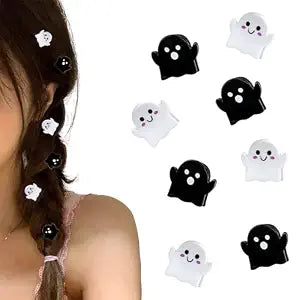 Halloween Hair Clips 8 Pcs Cute Ghost Mini Hair Accessories Acrylic Hair Pins Black White Ghost Hair Barrettes for Women Girls Cosplay Halloween Party Decoration Hair Supplies