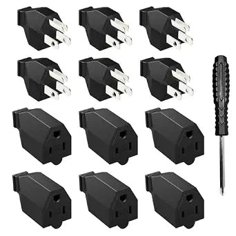HITRENDS Electrical Replacement Plug Ends, Extension Cord Ends 125V 15A 2Pole 3Wire Male & Female Connectors (Male and Female Set)