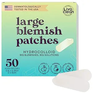 LivaClean 50CT Large Hydrocolloid Acne Patches - for Pore Spots Nose Face Cystic Pimple Zit Patch - Big Pimple Patches Hydrocolloid Bandages Strips Stickers Zit Patch XL