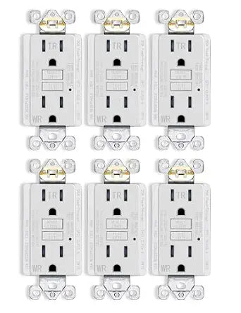 MOES GFCI Outlet 15 Amp, Self-Test WR TR Receptacle, Matte White, 6 Pack