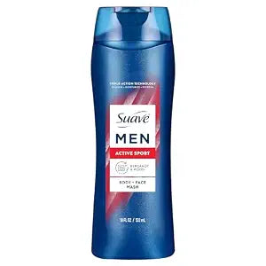 Suave Men Active Sport 2-in-1 Body & Face Wash with Glycerin & Vitamin E, Paraben & Phthalate Free, Cleanse, Moisturize, Refresh, Long-Lasting Fragrance, 18 FL OZ