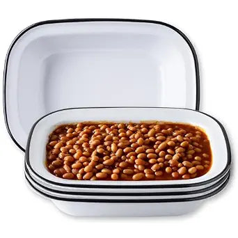 Tablecraft Melamine Serving Pans Trays, Vintage Inspired White with Black Rim Heavy Duty, Break Resistant Commercial Foodservice Restaurant Hospitality Use, 48 oz, Rectangular, 11 by 8.1, 4 Pcs