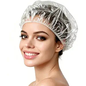 Disposable Shower Caps, 120pcs 20.5Inch Clear Thick Waterproof Plastic Hair Caps, Extra Large Elastic Bath Caps for Women Men, Hair Treatment, Home Spa Hotel Salon Travel Essentials Accessories