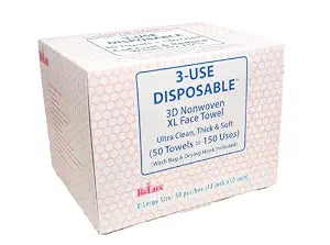 3D Nonwoven Face Towels-XL 13”x10”, 50Cts=150 Uses, Cut Waste & Cost 70%, Ultra-Clean, Soft & Durable, Dual-Surface: Cleanse, Exfoliate, Includes Wash Bag & Hook