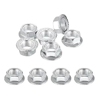 PATIKIL M12x1mm Serrated Flange Hex Lock Nuts, 10Pcs Metric Fine Thread Carbon Steel Non-Slip Hexagon Flange Nut Fasteners for Machinery Manufacturing Industrial DIY Use, Silver