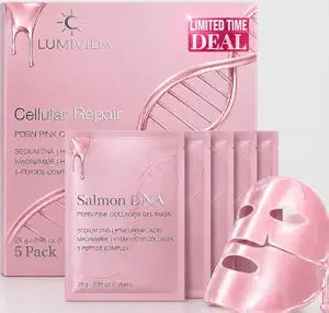 Salmon PDRN Collagen Face Mask, 3% PDRN and 5% Niacinamide with Peptide Complex, Hydrating Hydrogel Sheet Mask, 5 Pack, 28 g (0.98 oz) per Mask