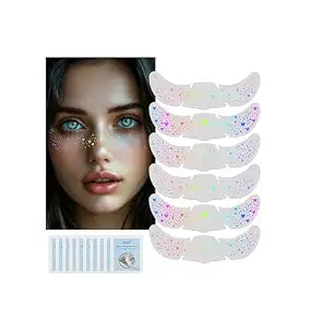 18pcs Holographic Multicolor Glitter Freckles Face Tattoo Waterproof Sparkle Freckle Temporary Tattoo Rainbow Pride Makeup Face Glitter Pride Face Stickers Rave Accessories for Women