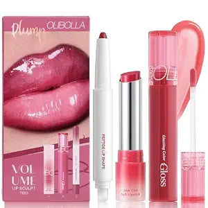 BANGFENG 3PCS Glossy Lip Combo Set ï¿½ï¿½ï¿½ï¿½ï¿½ï¿½ï¿½ï¿½ï¿½ Shade with Plumping Gloss, Hydrating Melting Balm & Smooth Lip Liner for Fuller, Defined, High-Shine Juicy Lips, K-Beauty Viral Make