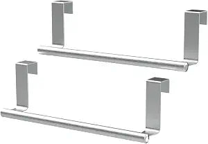 9" Over The Cabinet Towel Bar Holders, Handing Towel and Washcloth Rack for Bathroom and Kitchen, Stainless Steel, 2 Pack (Sliver)