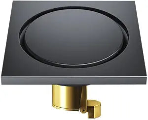 Square Floor Drain with Backflow Preventer, 4 x 4 inch, Stainless Steel 304,for Kitchen Bathroom Balcony Backyard, Brass Core, Gunmetal Gray Round