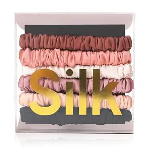 Silk Scrunchies for Hair 6 Pcs, 100% Mulberry Silk Hair Ties, Women & Girls