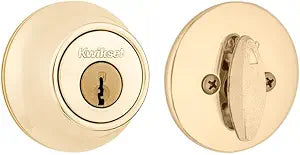 Kwikset 660 Deadbolt Lock, Polished Brass Round Exterior Keyed Front Entry Door, Single Cylinder Dead Bolt