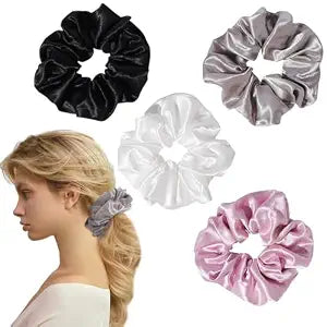 4PCS Large Satin Silk Scrunchies Hair Ties for Women Thick Hair