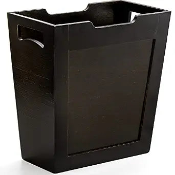 TOPZEA Bamboo Waste Basket, Rectangular Slim Trash Can Wood Wastebasket with Handles, Wooden Small Garbage Can Trash Bin for Bathroom, Office, Kitchen, Craft Room, Bedroom, RV, 10.5"x 6"x 11", Black