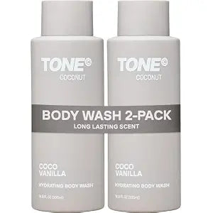 TONE Hydrating Body Wash for Men & Women, Coconut, Coconut-Derived Cleansers Leave Skin Clean, Moisturized & Refreshed, Long-Lasting Scent, All Skin Types, Dermatologist-Tested, 16.9 fl oz, 2 Pack