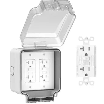 MoBell 20A Dual GFCI Outdoor Electrical Outlet Box, IP66 Waterproof Nonmetallic Weatherproof Power Box with Lockable Cover, UL Listed, Compatible with 15A GFCI, for Garden Yard Sports Field