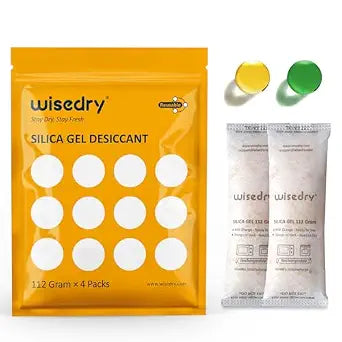 wisedry 112 Gram [4 Packs] Silica Gel Desiccant Packs for Larger Container Desiccant Bags with Orange Indicating Beads for 3D Printer Filament Gun Safe Camera Electronics Equipment Food Grade