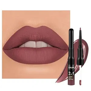 evpct 1Pcs Red Brown Matte Lip Liner & Liquid Lipstick Stain Makeup Set for Women, Red Brown Lip Liner Stain Long Lasting Waterproof Smudge Proof, Cruelty Free Lip Stick Makeup 24 hours originales, 57