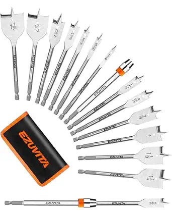 14-Piece Spade Drill Bit Set, 1/4"-1-1/2" Paddle Bits