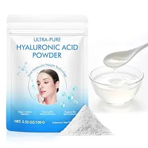 Hyaluronic Acid Powder for Face, Dual Molecular Weight High & Low, 100% Pure HA Powderr for DIY Skincare Serum, Preservative Free, Hyaluronic Acid Powder��� Hydrating Moisturizer, 100g / 3.5 oz