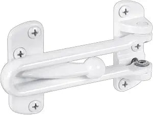 Prime-Line U 9902 Swing Bar Lock for Hinged Swing-In Doors  Secondary Security Lock for Door and Home Security, 3-7/8 in. Bar Length, Diecast Zinc Construction, White Finish (Single Pack)