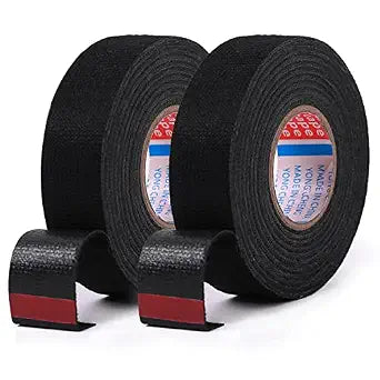 HSTECH 2 Rolls Wire Loom Harness Tape, Speaker Wiring Harness Cloth Tape, Black Adhesive Fabric Tape, for Automobile Electrical Wire harnessing Noise Dampening Heat Proof 15mm X 15m