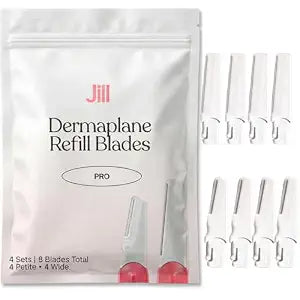 Jill Pro Dermaplane Refill Blades ��� 8 Advanced Replacement Blades for Jill Wand, Removes Peach Fuzz & Dull Skin with Petite & Wide Blades for Pro-Level Exfoliation, 4 Full Shaves