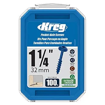 Kreg Blue-Kote Pocket-Hole Screws, SML-C125B-100, 100 Count, 1-1/4 Inch