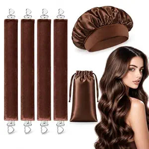 Overnight Blowout Rods, 4 Velvet Heatless Curl Rods with Satin Cap
