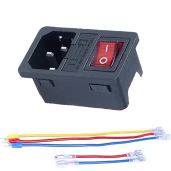 3Pins Inlet Male Power Socket with 15A 250V 4Pins ON Off Red Light Rocker Switch and 10A Fuse Snap-in Design IEC 320 C14 with 5Pcs Pre-Wired Cables