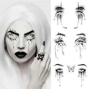 14 Sheets Halloween Face Eye Tattoos Eye Shadow Temporary Tattoo Stickers, Fake Eyeliner Eyeshadow Tattoos Halloween Makeup Kit for Women Girls Halloween Masquerade Party