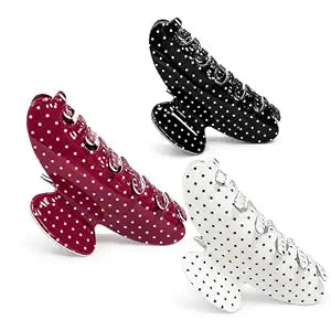 French Sweet Polka Dot Hair Clips Shark Claw Clips Hair Barrettes Back of Head Clips Elegant Hair Accessories for Women Thick Thin Hair for Women's Commuting Daily Stuff (3, Black/White/Red)