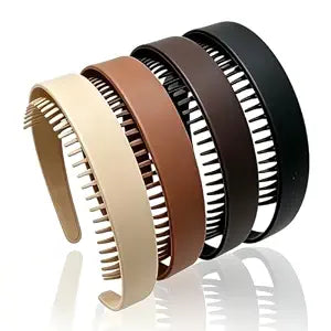 4 Pack Matte Headbands with Teeth for Women, Neutral Claw Comb Hair Bands