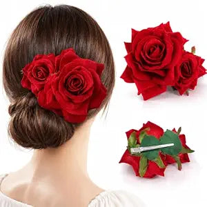 Red Rose Hair Clip for Women Girl, Flower Clip for Hair, Bohemia Floral Hair Accessories for Wedding Prom Party Mexican Costume